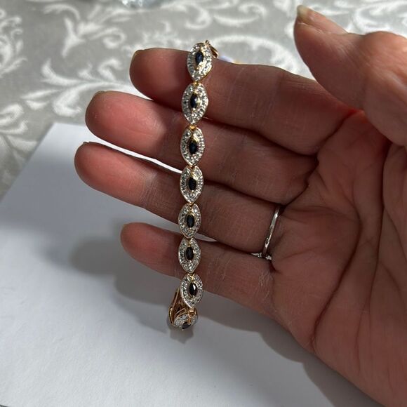 Sterling Silver 9.25 Accessories - Sterling Silver 9.25 Elegant Bracelet .Marquis black Sapphire Gold plated